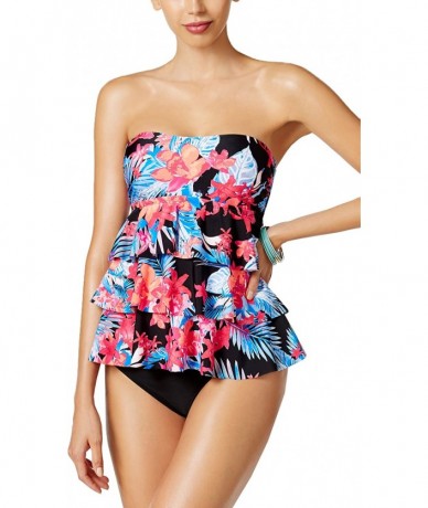 Tankinis Montage Gardens Tiered Tankini Top - Coral Floral - CB182XSCD5O $51.13