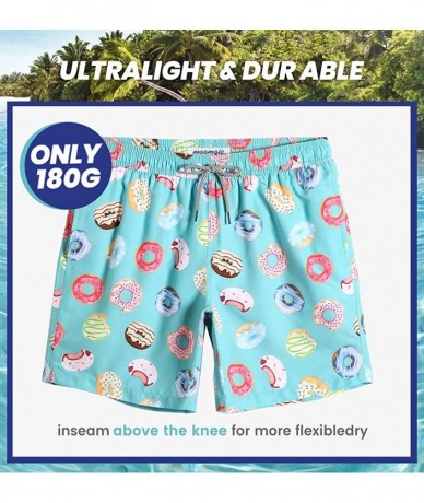 Board Shorts 7" Swim Shorts Mens Quick Dry Swim Trunks with Mesh Lining Teen Funny Print Swimwear Swimsuit - Doughnut - CH193...