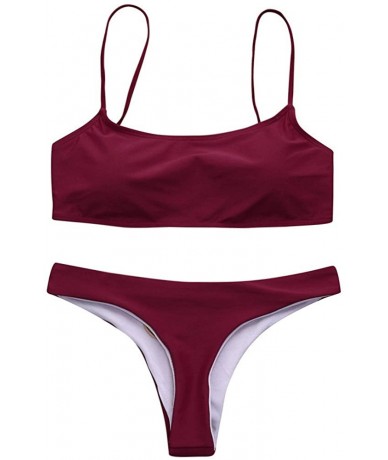 Sets Women Swimsuit Two Piece Bandage Bikini Set Push-Up Brazilian Swimwear Beachwear Swimsuit Bathing Suits - Wine - CF18LT8...