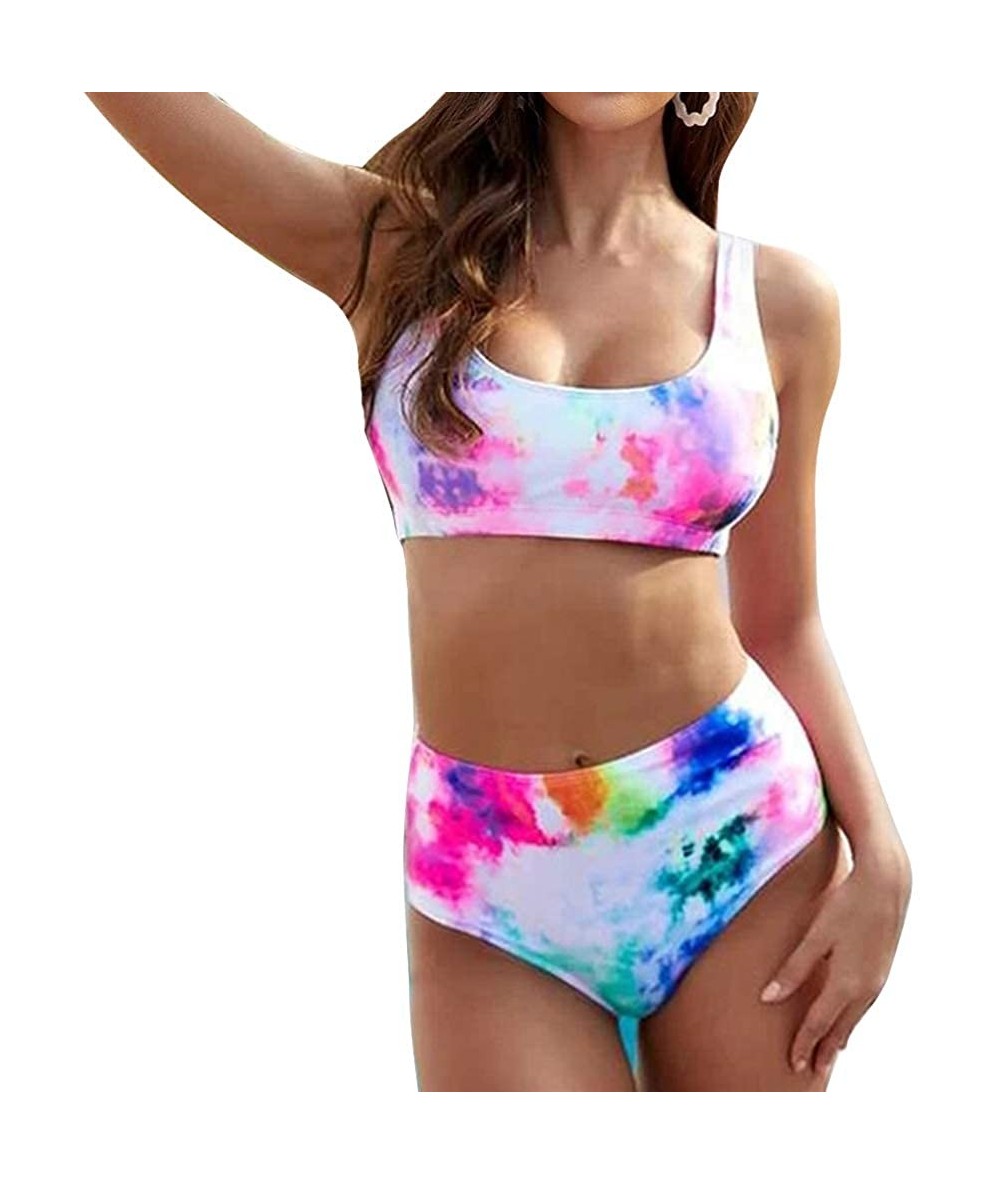 Sets Womens Dye Bikini Swimsuit High Waisted Two Piece Bathing Suits Padded Bikini Set Swimwear. - 1 - CB199XW75OD $45.41