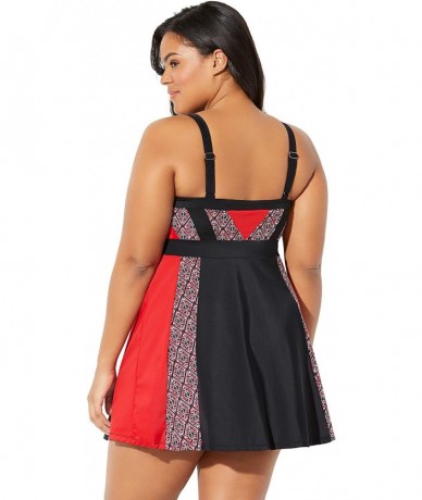 One-Pieces Women's Plus Size Colorblock Swimdress Swimsuit - Pink Black Colorblock (0040) - C2195S9IH42 $51.12