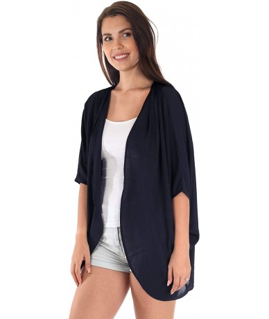 Cover-Ups Women's Solid Chiffon Kimono Cardigan Swimwear Cover-Ups (Size S - 5X) - Black - CN18UYQ3SKK $43.79