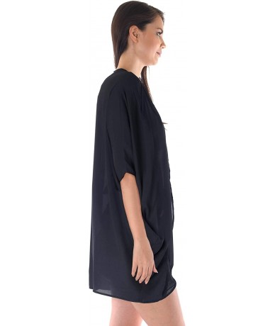 Cover-Ups Women's Solid Chiffon Kimono Cardigan Swimwear Cover-Ups (Size S - 5X) - Black - CN18UYQ3SKK $43.79