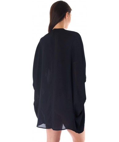 Cover-Ups Women's Solid Chiffon Kimono Cardigan Swimwear Cover-Ups (Size S - 5X) - Black - CN18UYQ3SKK $43.79