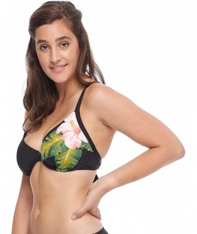 Tops Women's Hilary D- Dd- E- F Cup Underwire Bikini Top Swimsuit - Bora Bora Black Floral - CF18I06SMDS $77.45