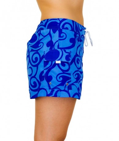 Board Shorts Women's Moon Dance Poly Microfiber Full Cut Boardshort with Normal Waist - Blue Seas & Periwinkle - C811G3CDNDR ...