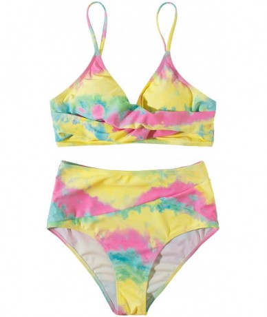 Sets Women Twist High Waisted Bikini Sexy Push Up Criss Cross Swimsuits 2 Piece - 78 Yellow Tie Dye - CE199XD8W7C $45.04