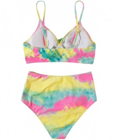 Sets Women Twist High Waisted Bikini Sexy Push Up Criss Cross Swimsuits 2 Piece - 78 Yellow Tie Dye - CE199XD8W7C $45.04