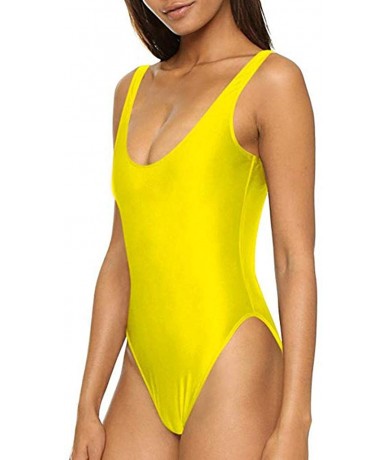 One-Pieces Women's One Piece Swimsuits Strappy Monokini Bathing Suits Backless Scoop Neck Tummy Control Swimsuit - Yellow - C...