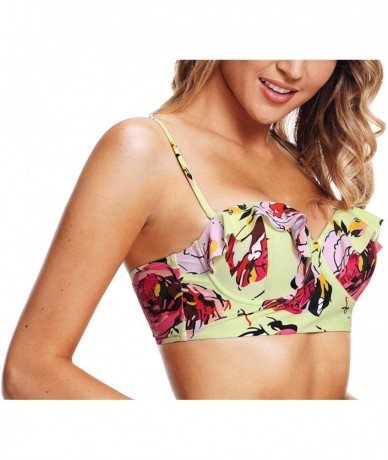 Tankinis Solid/Floral Ruffle Summer Beach Swim Push Up Tops Pin Up Swimwear - Floral - CC17Y0I9TN6 $39.54