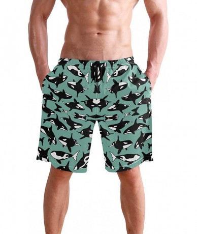 Trunks Pink Tropical Forest Flamingo Men's Swim Trunks Beach Shorts with Pockets - Whales Ocean Orcas - CS18Q52EGC2 $49.82