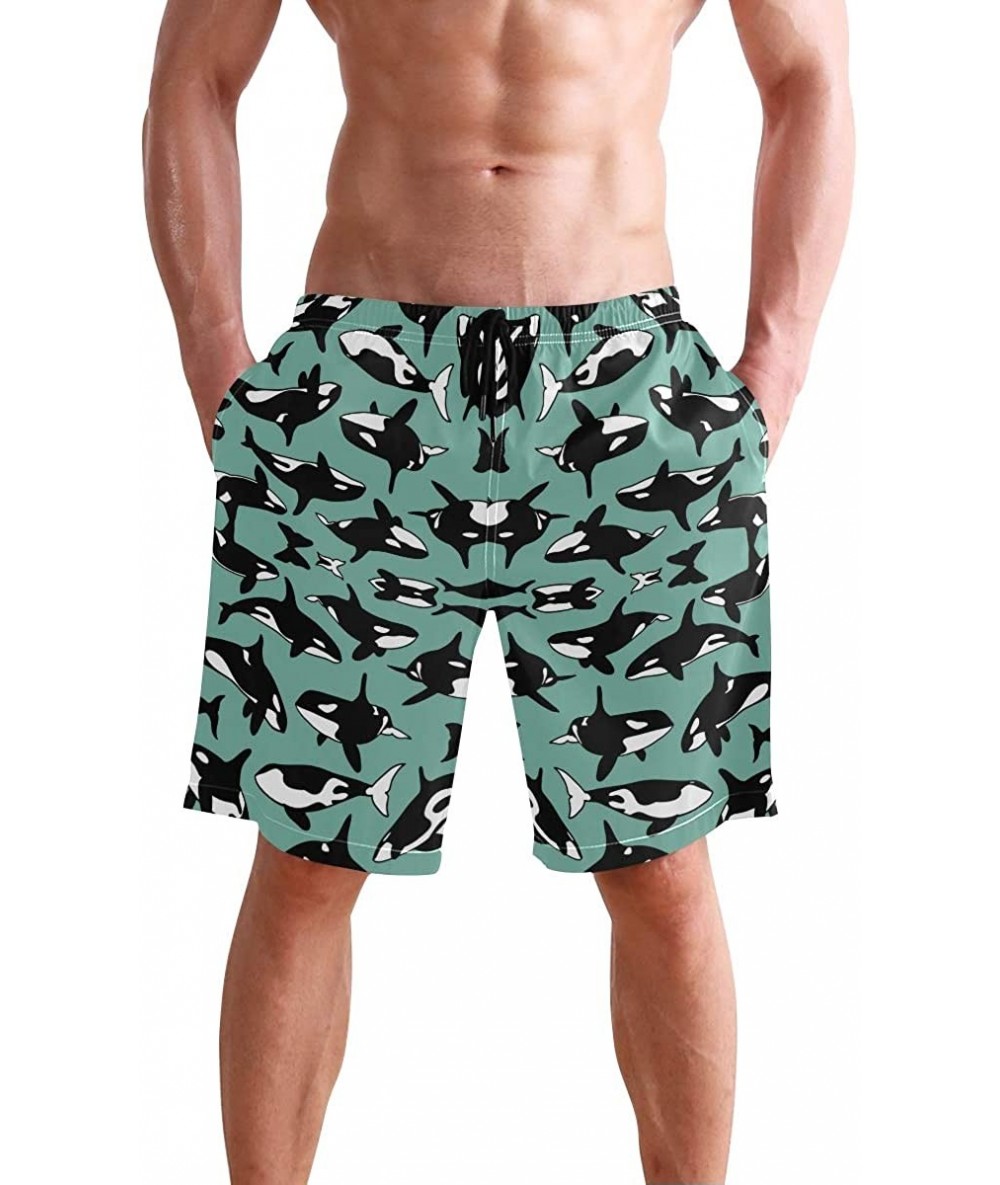 Trunks Pink Tropical Forest Flamingo Men's Swim Trunks Beach Shorts with Pockets - Whales Ocean Orcas - CS18Q52EGC2 $49.82