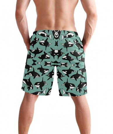 Trunks Pink Tropical Forest Flamingo Men's Swim Trunks Beach Shorts with Pockets - Whales Ocean Orcas - CS18Q52EGC2 $49.82