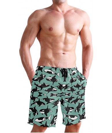 Trunks Pink Tropical Forest Flamingo Men's Swim Trunks Beach Shorts with Pockets - Whales Ocean Orcas - CS18Q52EGC2 $49.82