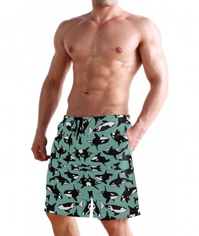 Trunks Pink Tropical Forest Flamingo Men's Swim Trunks Beach Shorts with Pockets - Whales Ocean Orcas - CS18Q52EGC2 $49.82