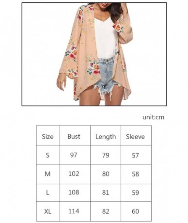 Cover-Ups Womens Flowy Chiffon Long Sleeve Kimono Casual Floral Cardigans Loose Cover Ups - Khaki - CA18EX8TCIE $35.12