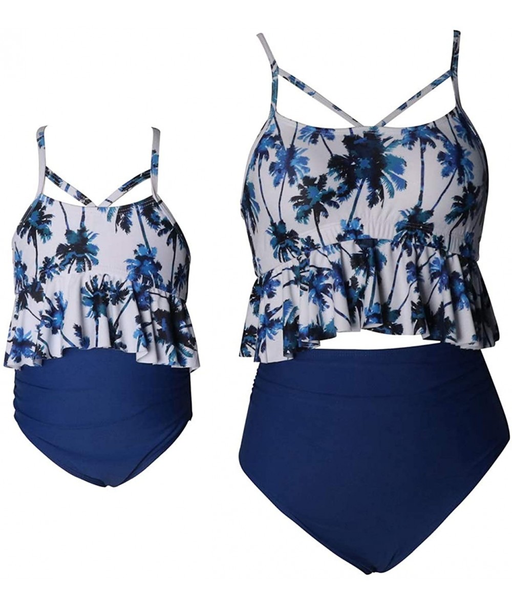 Cover-Ups Swimwear Spaghetti Straps Floral Mom and Baby Swimsuit Two Piece Bikini Swimwear - Blue - CD196OSGCKY $29.27