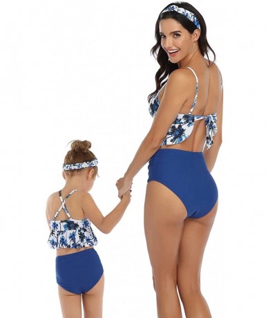 Cover-Ups Swimwear Spaghetti Straps Floral Mom and Baby Swimsuit Two Piece Bikini Swimwear - Blue - CD196OSGCKY $29.27