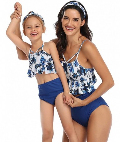 Cover-Ups Swimwear Spaghetti Straps Floral Mom and Baby Swimsuit Two Piece Bikini Swimwear - Blue - CD196OSGCKY $29.27