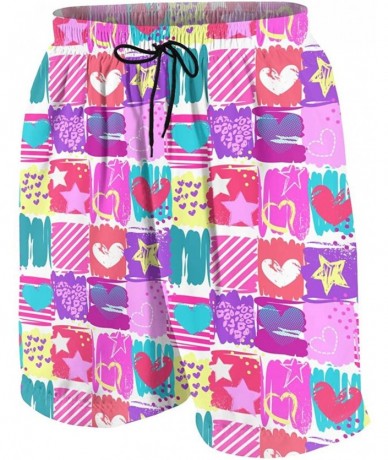 Board Shorts Funny Cartoon Colorful Heart Stars Teenagers' Boardshort Swimtrunk with Drawstring for Surfing - Funny Cartoon C...