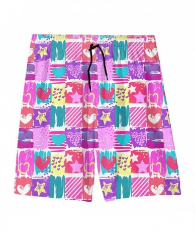 Board Shorts Funny Cartoon Colorful Heart Stars Teenagers' Boardshort Swimtrunk with Drawstring for Surfing - Funny Cartoon C...