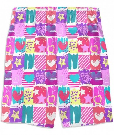 Board Shorts Funny Cartoon Colorful Heart Stars Teenagers' Boardshort Swimtrunk with Drawstring for Surfing - Funny Cartoon C...