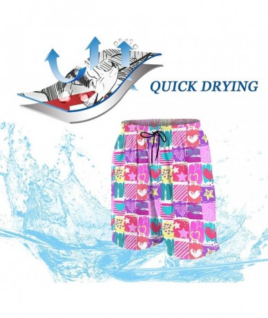 Board Shorts Funny Cartoon Colorful Heart Stars Teenagers' Boardshort Swimtrunk with Drawstring for Surfing - Funny Cartoon C...