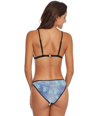 Sets Women's Sexy Swimsuit 2 Piece Bikini Set Starfish Art Swimwear Bathing Suit - Sea Turtles Blue - C918UERI0MT $50.41