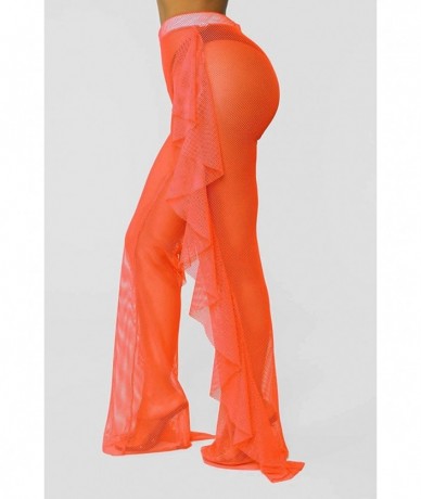 Cover-Ups Women's Perspective Sheer Mesh Ruffle Pants Swimsuit Bikini Bottom Cover up - A Orange/Net - C9194ESW2GM $26.54