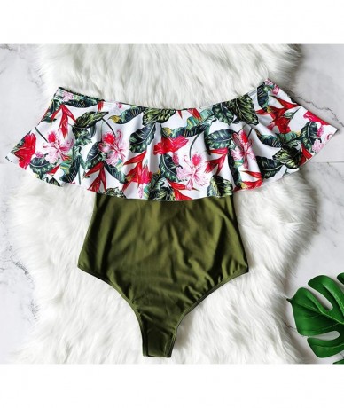 One-Pieces One Piece Off Shoulder Flounce Swimsuit Women Tummy Control Ruffle Bathing Suit - Print5 - CM19CY4Y2SI $48.20