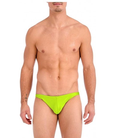 Briefs Men's Metallic Ultra Greek Bikini Swimsuit with Contour Pouch - Lime - C6194AMXSEI $34.33