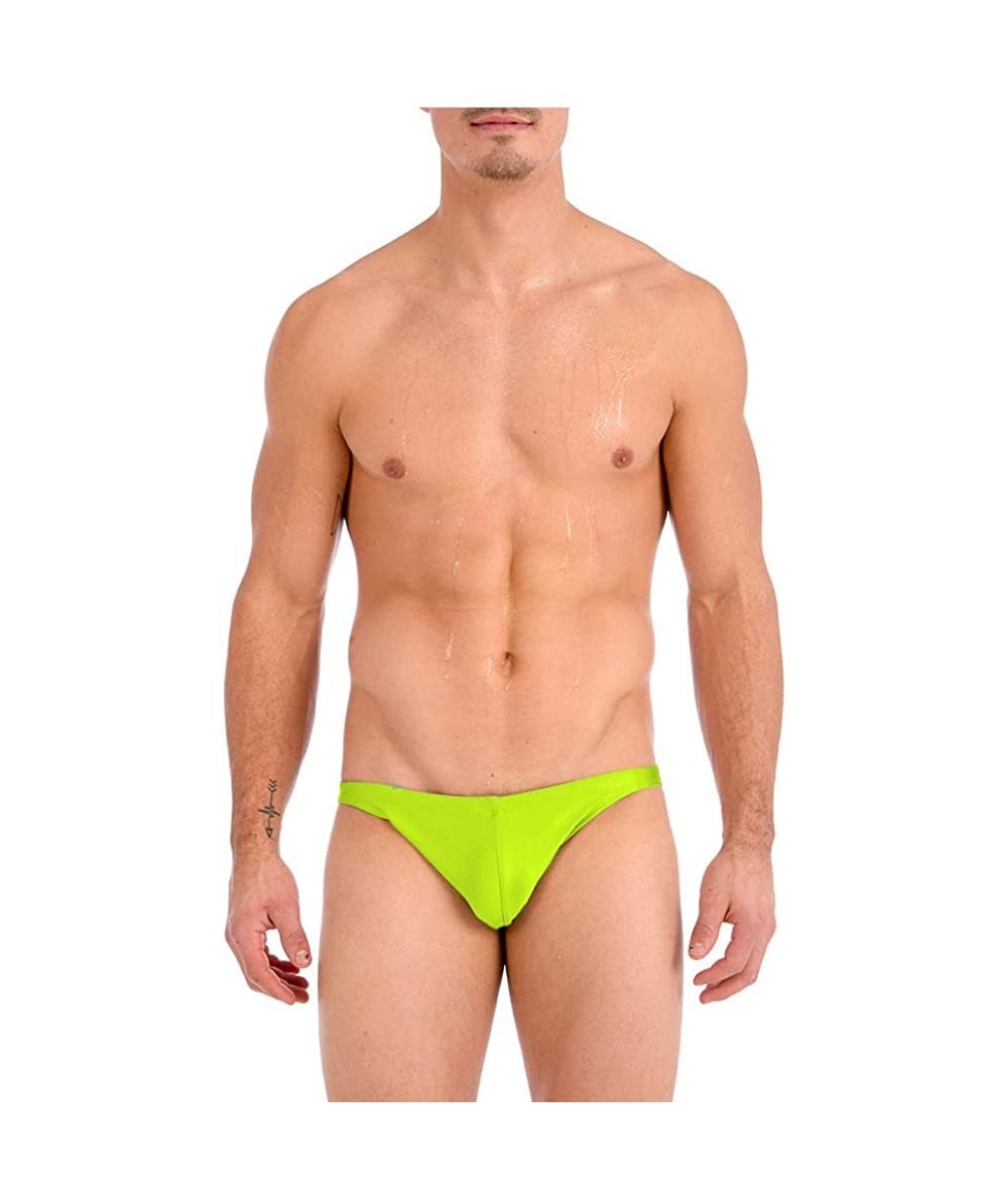 Briefs Men's Metallic Ultra Greek Bikini Swimsuit with Contour Pouch - Lime - C6194AMXSEI $34.33