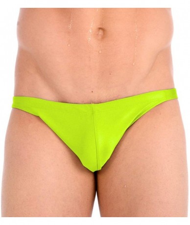 Briefs Men's Metallic Ultra Greek Bikini Swimsuit with Contour Pouch - Lime - C6194AMXSEI $34.33