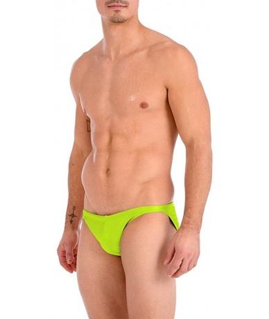 Briefs Men's Metallic Ultra Greek Bikini Swimsuit with Contour Pouch - Lime - C6194AMXSEI $34.33