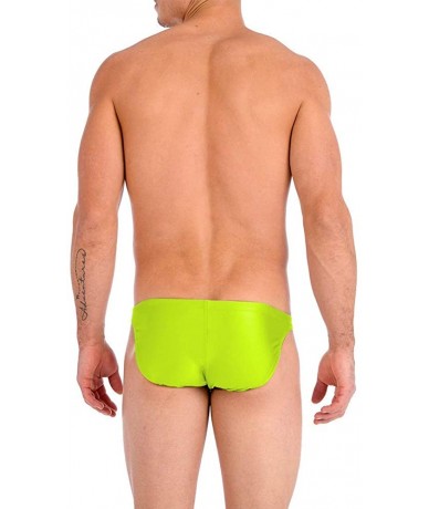 Briefs Men's Metallic Ultra Greek Bikini Swimsuit with Contour Pouch - Lime - C6194AMXSEI $34.33