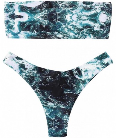 Sets Women's Sexy Bathing Suits Strapless Print Bandeau Bikini Swimwear Set - Multi-3 - C718RNT0DUK $39.75