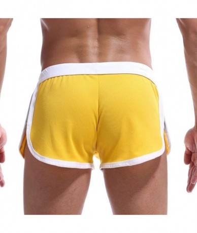 Racing Mens Solid Color Splice Swim Trunks Quick Dry Elastic Waist Drawstring Beach Shorts Sports Shorts Yellow - C418QH0NZHK...