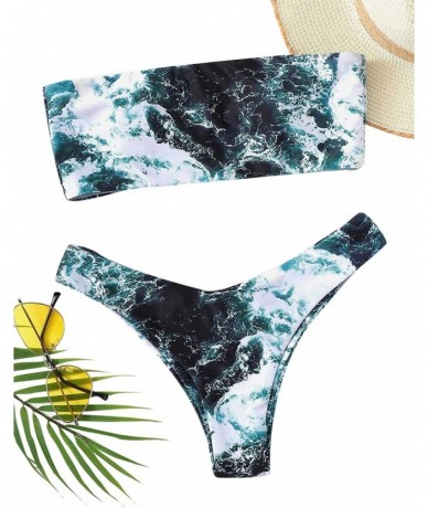 Sets Women's Sexy Bathing Suits Strapless Print Bandeau Bikini Swimwear Set - Multi-3 - C718RNT0DUK $39.75