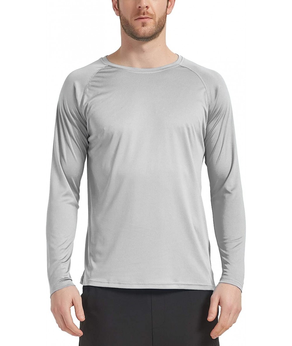 Rash Guards Mens's UPF 50+ Outdoor Long Sleeve T-Shirt Quick Dry Athletic Running Workout Shirts Sun Protection - Gray - CX19...