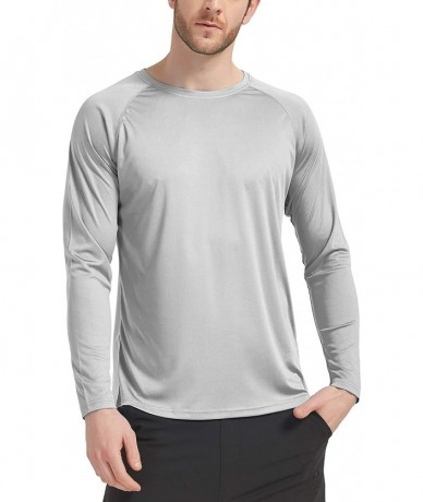 Rash Guards Mens's UPF 50+ Outdoor Long Sleeve T-Shirt Quick Dry Athletic Running Workout Shirts Sun Protection - Gray - CX19...