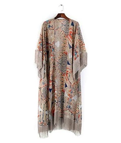 Cover-Ups Women's Swimsuit Beach Bikini Cover Up Long Open Chiffon Kimono Cardigan - Khaki - CD18QOS5M82 $34.29