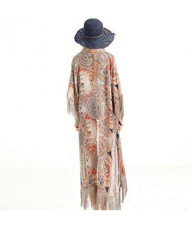 Cover-Ups Women's Swimsuit Beach Bikini Cover Up Long Open Chiffon Kimono Cardigan - Khaki - CD18QOS5M82 $34.29