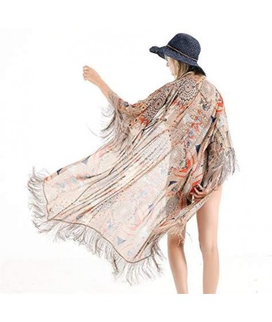 Cover-Ups Women's Swimsuit Beach Bikini Cover Up Long Open Chiffon Kimono Cardigan - Khaki - CD18QOS5M82 $34.29