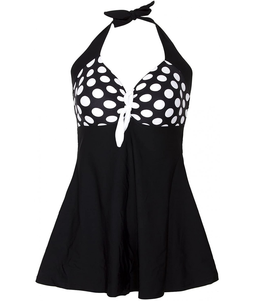 One-Pieces Vintage Sailor Straps Halter Pin Up Swimsuit One Piece Skirtini Cover Up Swimdress (FBA) - Polka Dot - CK183S2AR7R...