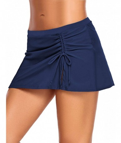 Bottoms Women's Pleated Swim Skirt Mid Waist Swimsuit Bottom Swimwear - N Deep Blue - C618STCNCEX $39.98