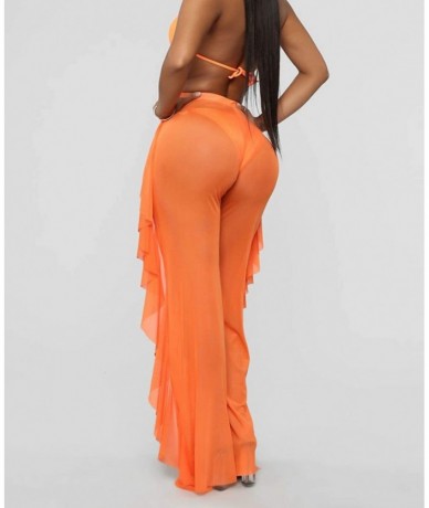 Tankinis Women Sexy Perspective Mesh Sheer Swim Shorts Pants Bikini Bottom Cover up Ruffle Clubwear Pants - Orange - C118RKZ2...