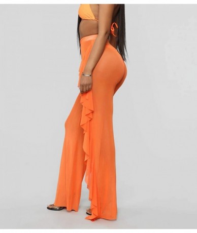 Tankinis Women Sexy Perspective Mesh Sheer Swim Shorts Pants Bikini Bottom Cover up Ruffle Clubwear Pants - Orange - C118RKZ2...