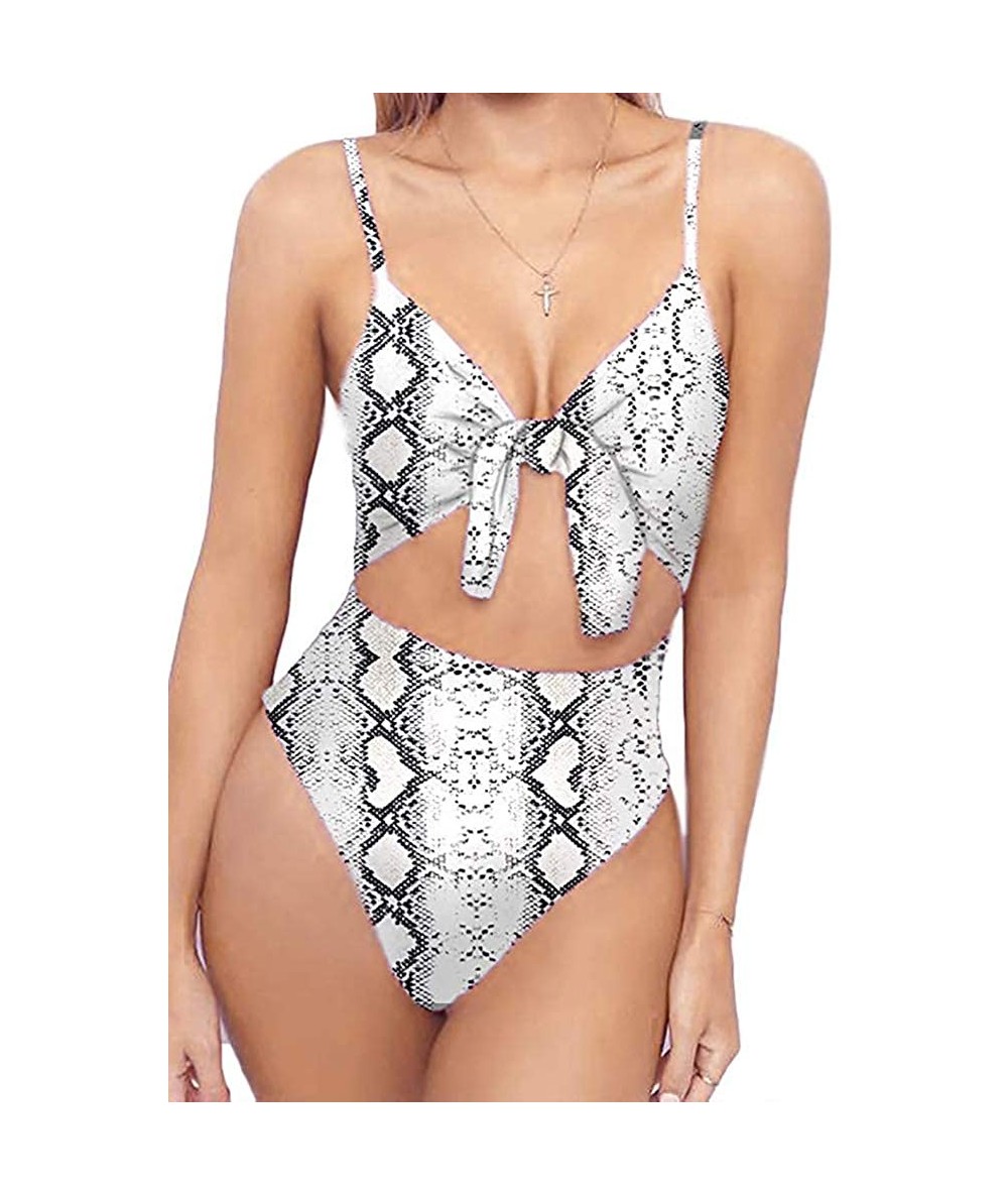 One-Pieces Womens Strappy One Piece Swimsuits Tie Knot Front Bathing Suits Cut Out Monokini Swimwear - Snake Print - CK192ZGN...