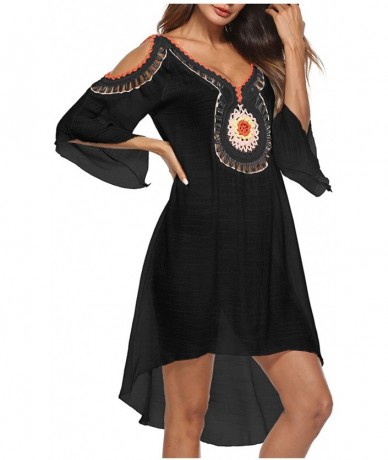 Cover-Ups Womens Swimwear Cover up Swimsuit Beach Bikini Coverups Printing - Printing Bohemia Black - CM18TTY55ZW $28.73