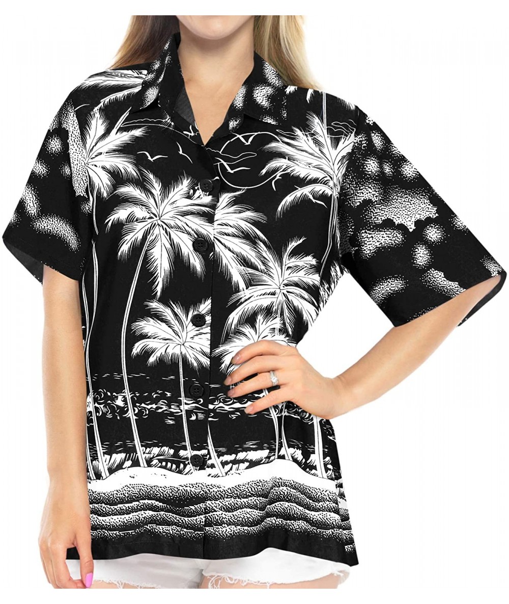 Cover-Ups Men's Party Outfit Relaxed Beach Camp Short Sleeve Hawaiian Shirt - Halloween Black_x118 - CD12O30LYZD $38.29